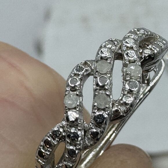Sterling Silver Diamond Twisted Half Hoop Earrings - Picture 11 of 15